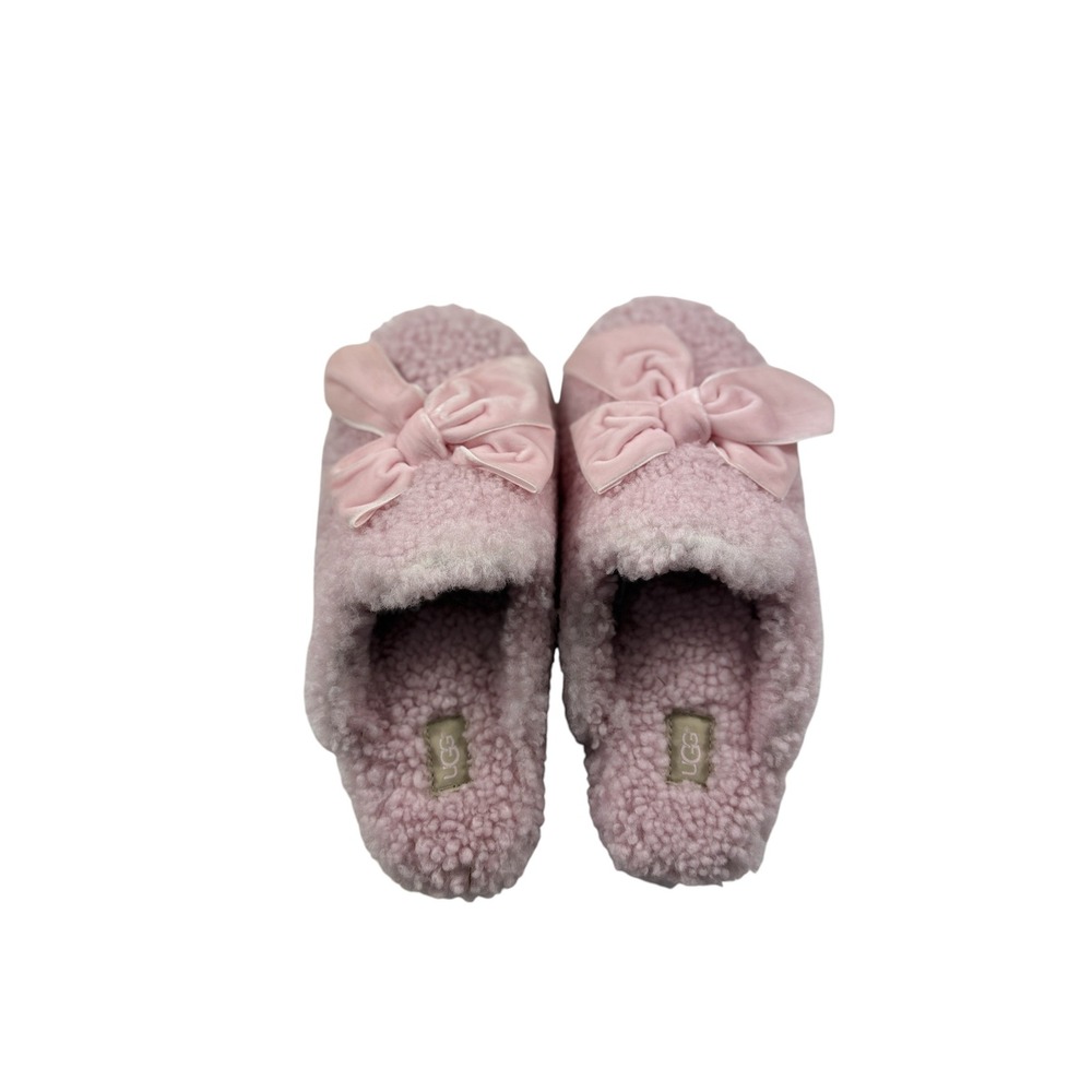 UGG Addison Velvet Bow Slipper Shell Pink Sherpa Mule 1098169 Womens 10 NEW - Picture 2 of 15